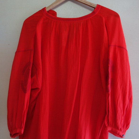 boho peasant tunic red top blouse popover XXS XS - Picture 11 of 12